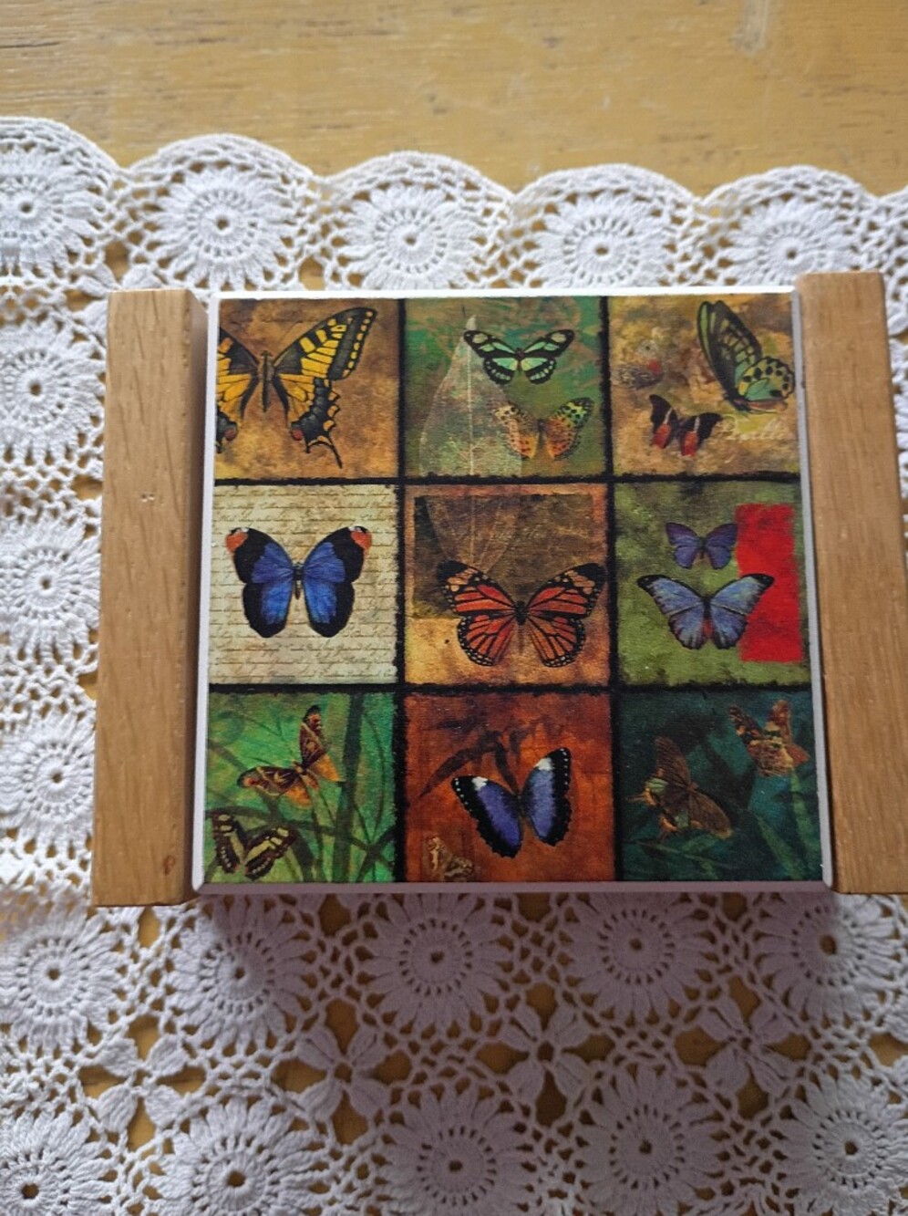Butterfly Coasters, Set Of 4 With Holder, Ceramic/Cork Bottom